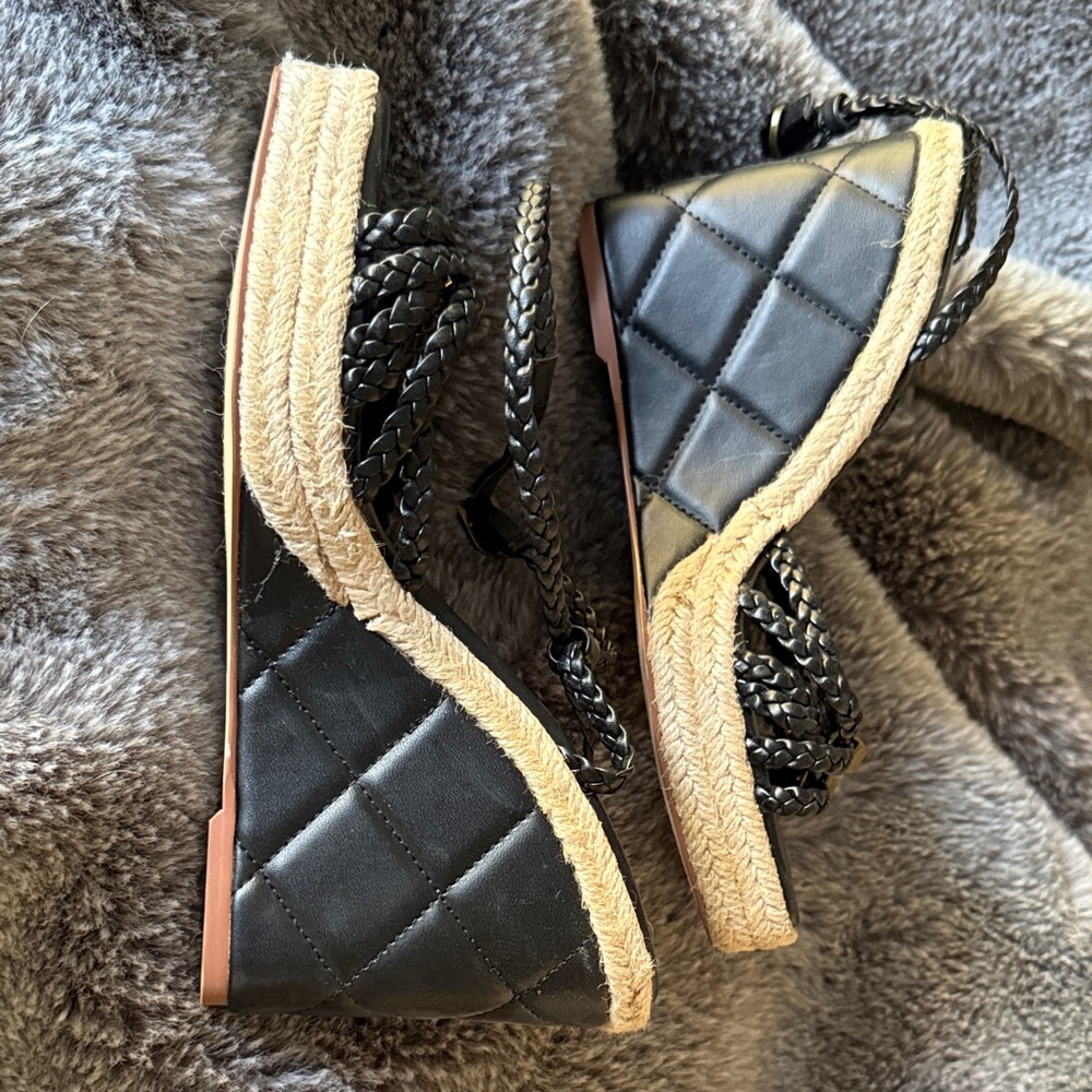 Marc Fisher Black and Gold Espadrille Sandals - Picture 3 of 5